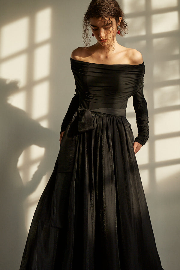 Della Belted Long Dress <br> -BLK-