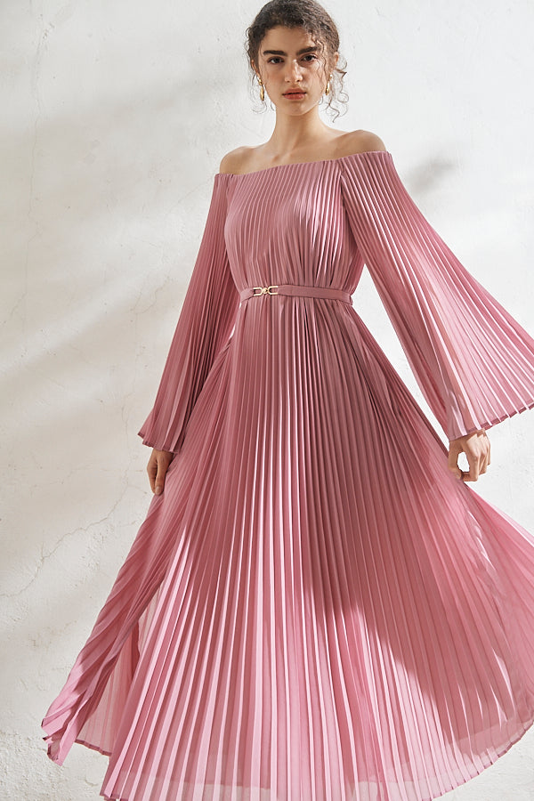 Ester Pleated Dress -Pink- – Estella.K