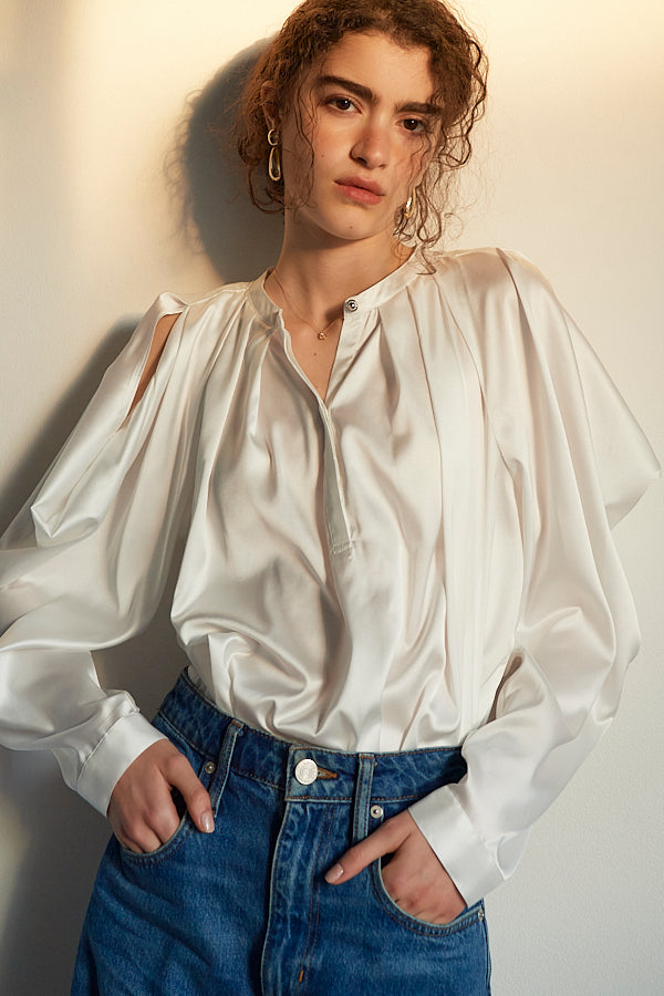 Alia Satin Blouse <br>-WHT-