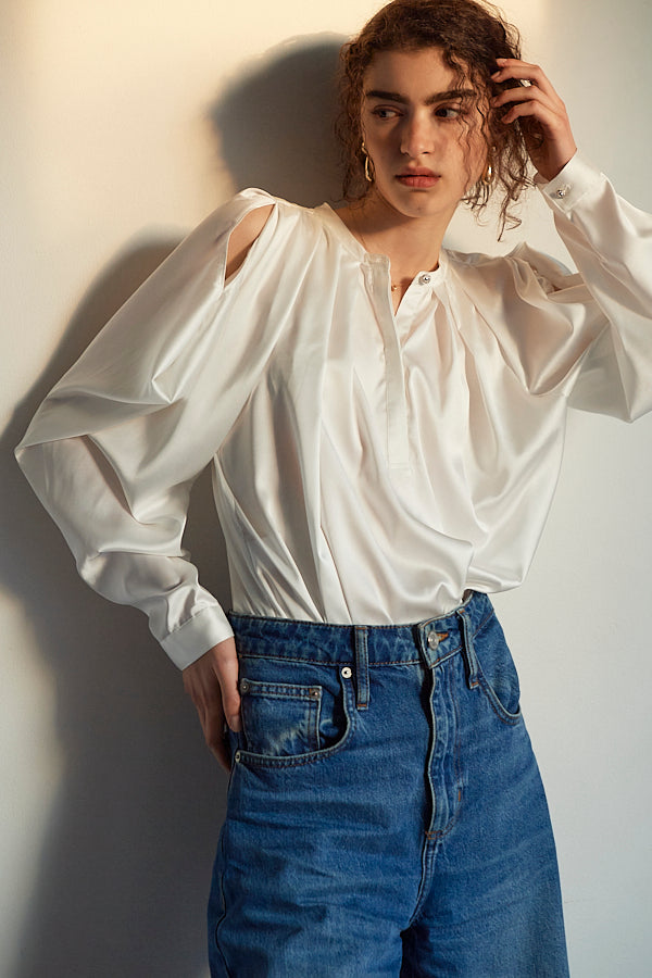 Alia Satin Blouse <br>-WHT-