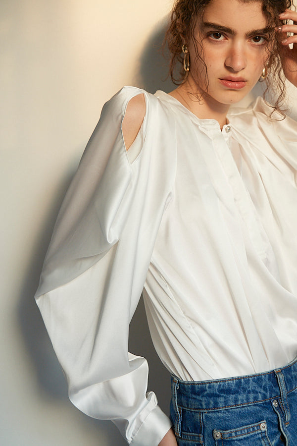 Alia Satin Blouse <br>-WHT-