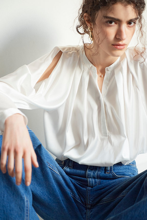 Alia Satin Blouse <br>-WHT-