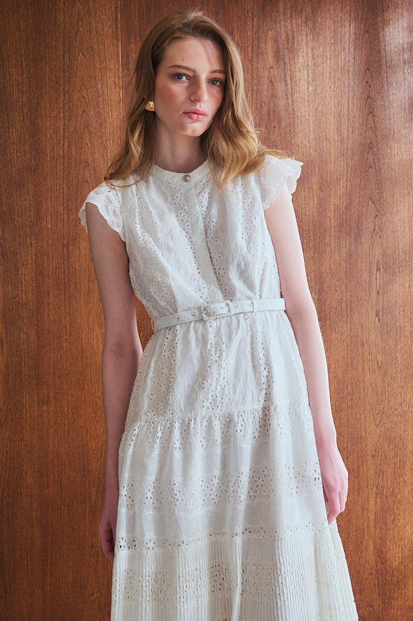 Veronica Belted Dress <br>-WHT-