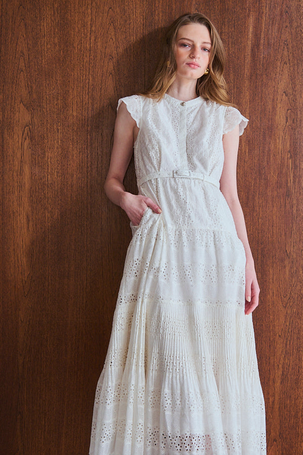 Veronica Belted Dress <br>-WHT-