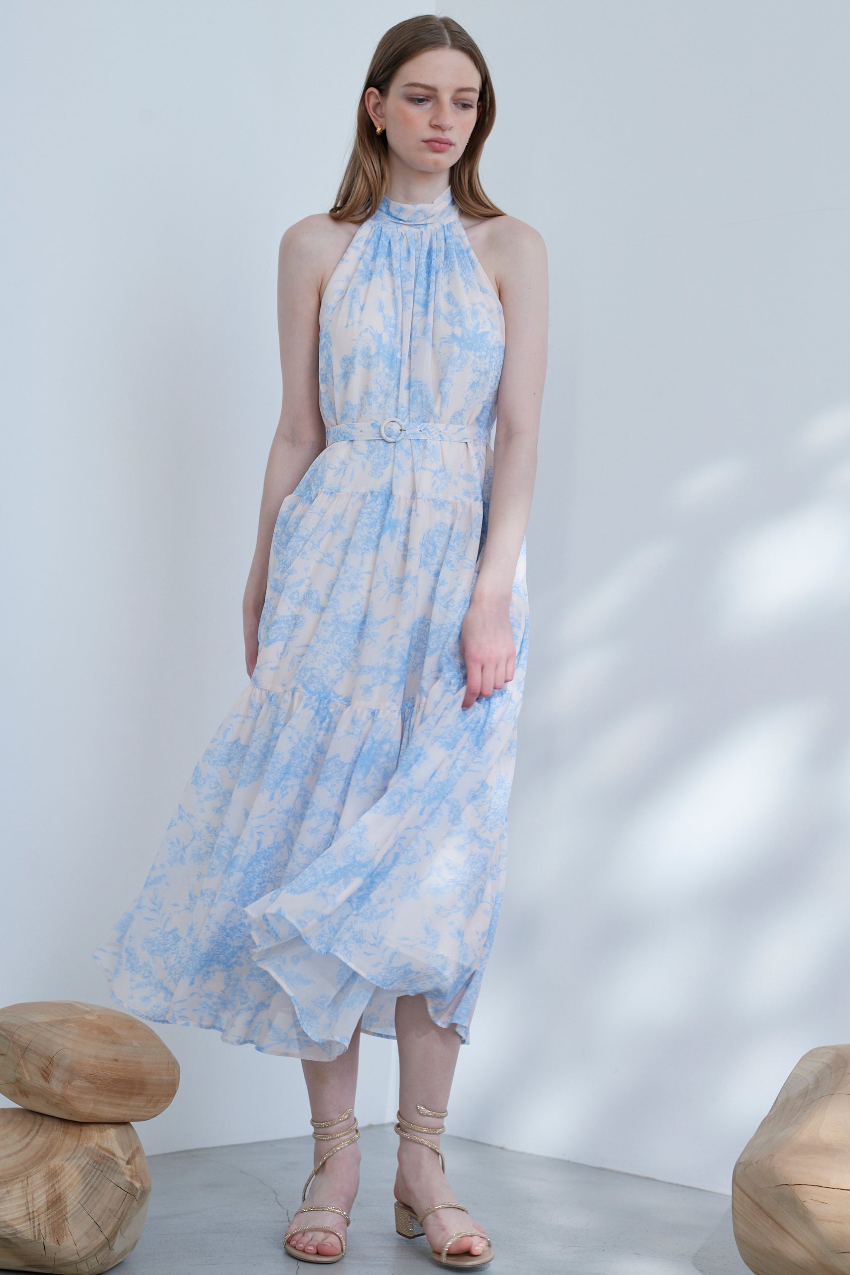 Positano Belted long Dress 2 <br>-SAX-