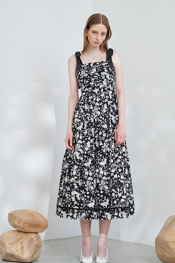 Sandra Floral-print long dress <br> -BLK x off pt-