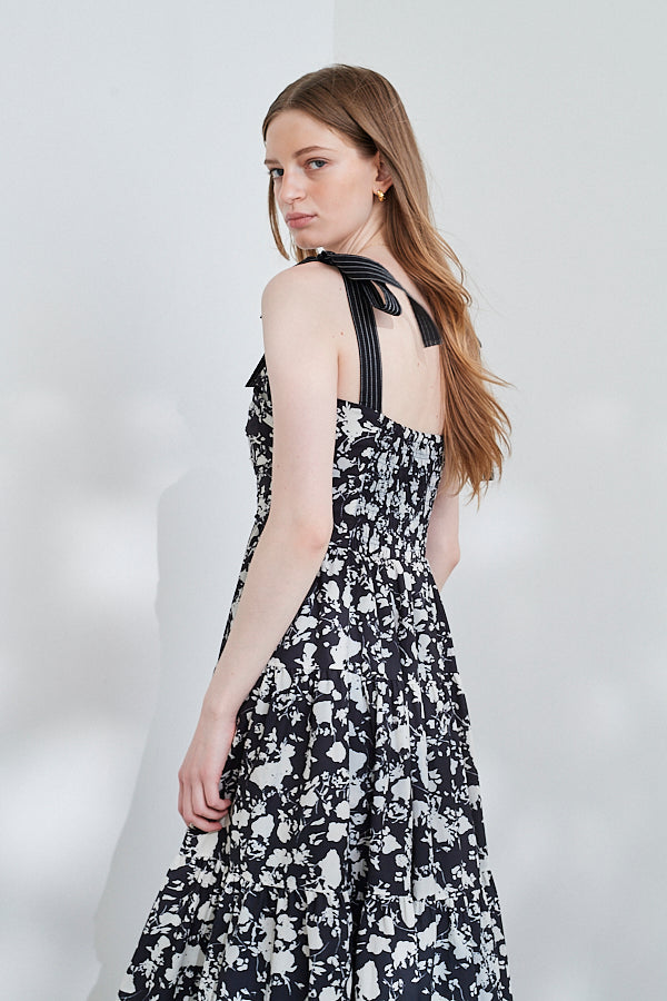 Sandra Floral-print long dress <br> -BLK x off pt-