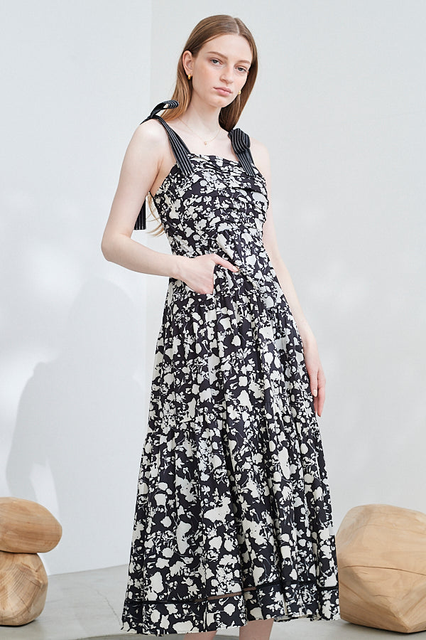 Sandra Floral-print long dress <br> -BLK x off pt-