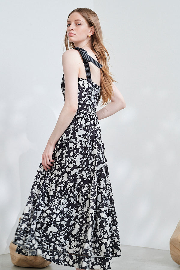 Sandra Floral-print long dress <br> -BLK x off pt-