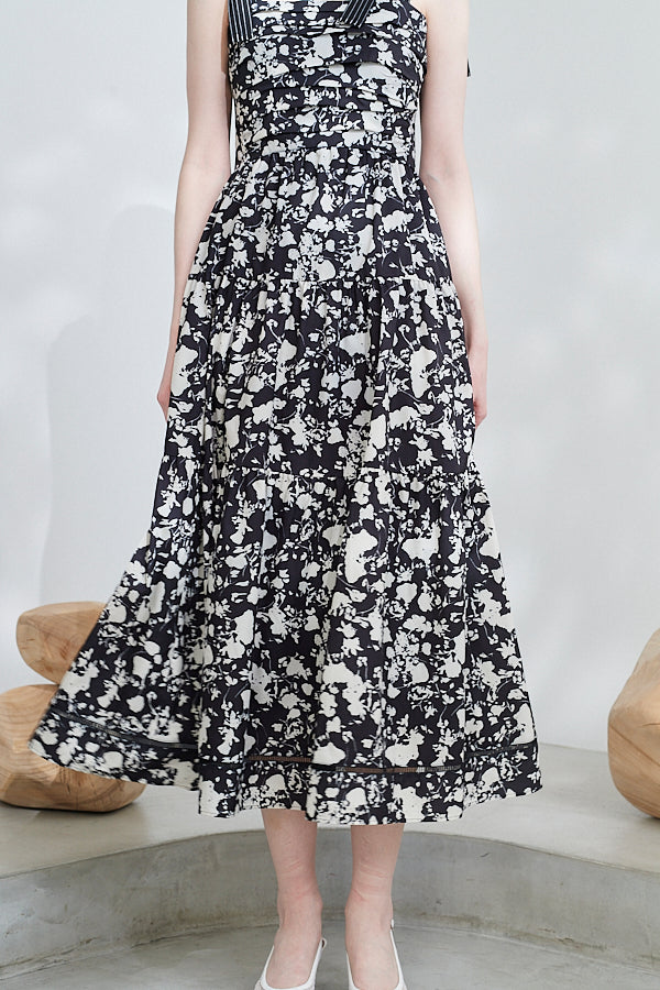 Sandra Floral-print long dress <br> -BLK x off pt-