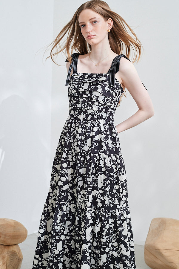 Sandra Floral-print long dress <br> -BLK x off pt-