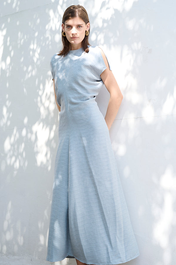 Dion Pleated Dress <br>-SAX-