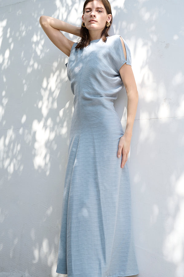 Dion Pleated Dress <br>-SAX-
