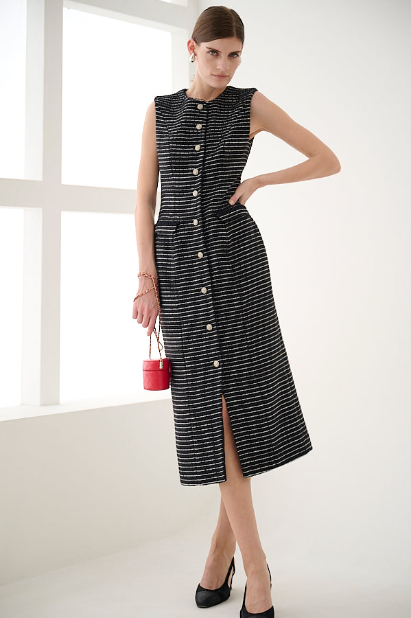 Alice Tweed Long Dress - BLK- – Estella.K