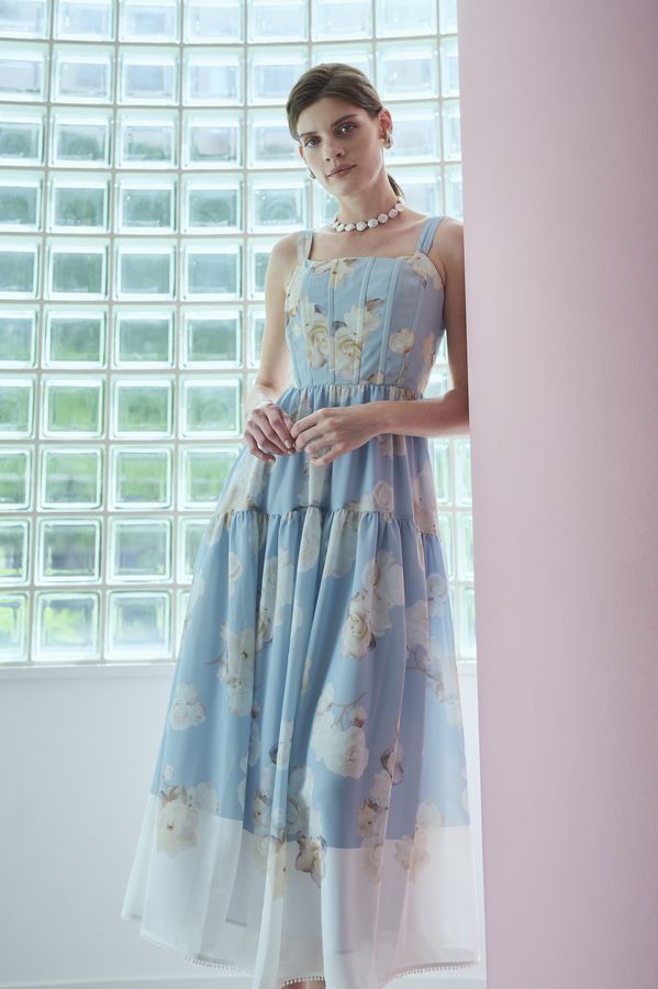 Angelique Floral Dress <br>-Sax-