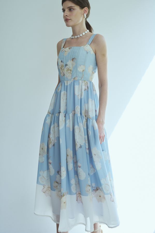 Angelique Floral Dress <br>-Sax-