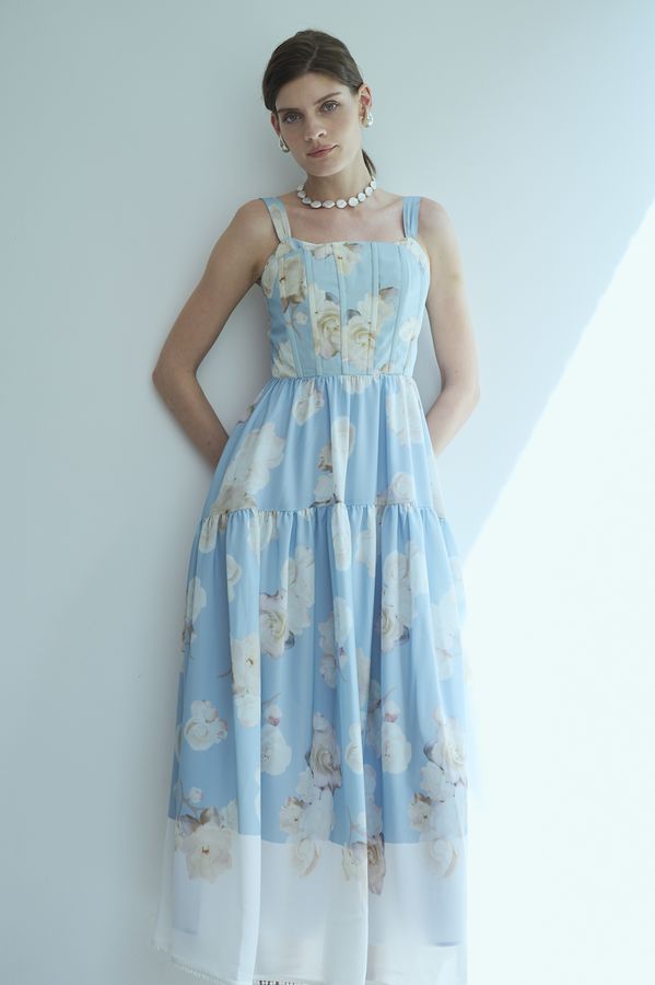 Angelique Floral Dress <br>-Sax-