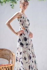 Pre-order Julia Satin print Long Dress -Pink.print- – Estella.K