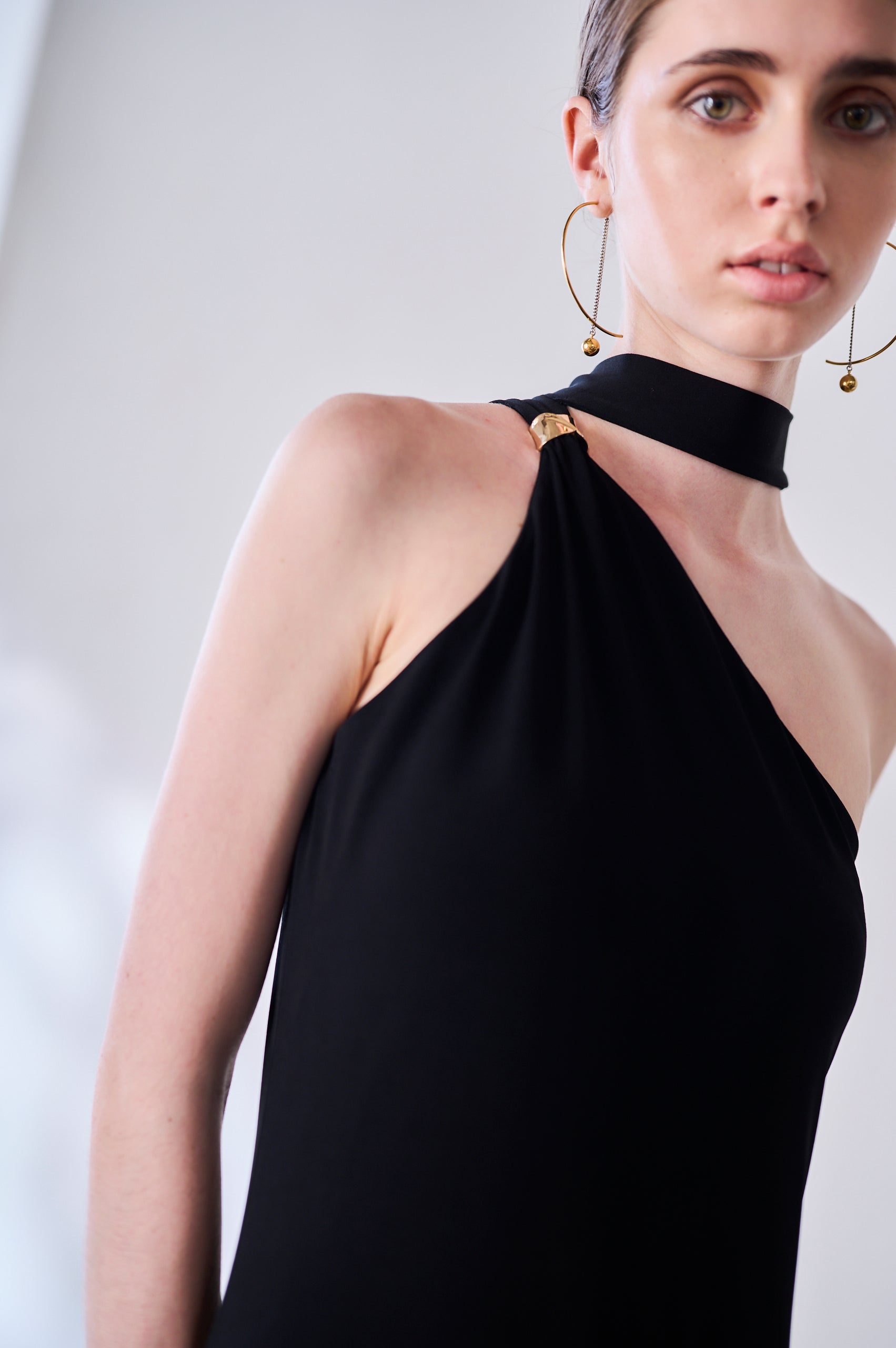 black one shoulder jersey dress Black Jersey One Shoulder Illusion Cut Out Gown