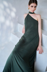 Michiko Yamawaki×Estella.K】One-shoulder jersey dress -Mauve green-