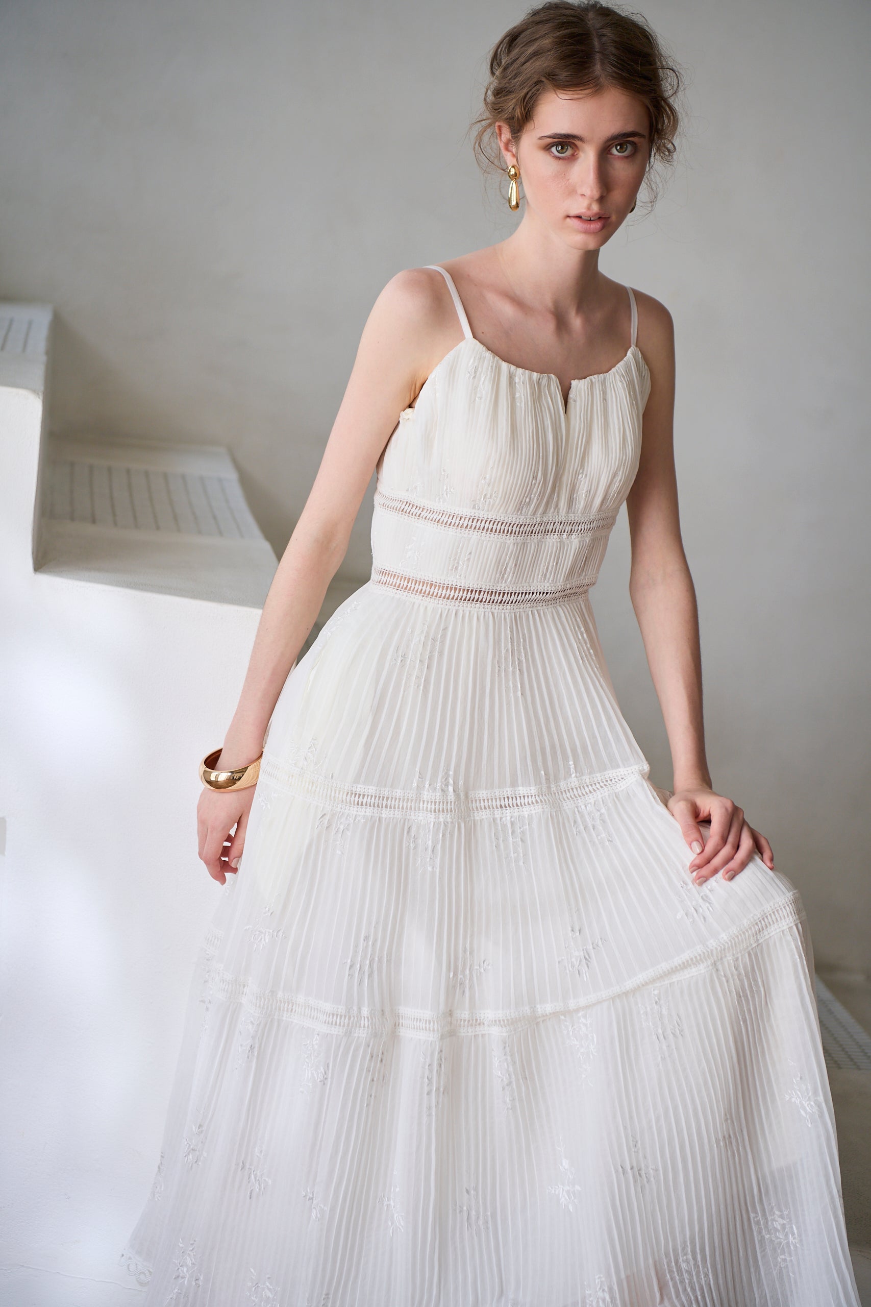 Dolce Vita Pleated Dress -White- – Estella.K