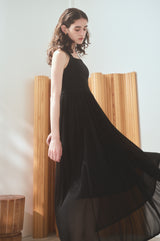 Michiko Yamawaki×Estella.K】Ribbed & Sheer Jersey Dress -Black-