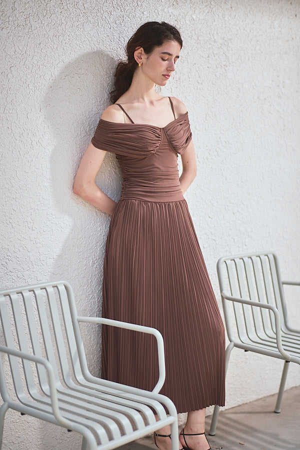 Arabella Pleaded Dress<br> -Mocha-