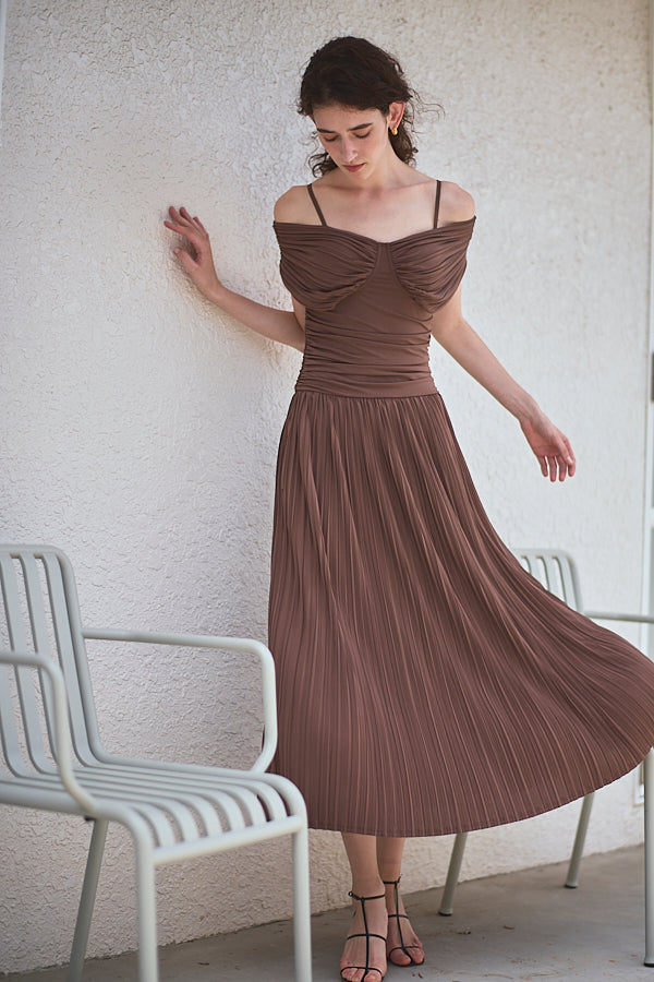 Arabella Pleaded Dress<br> -Mocha-