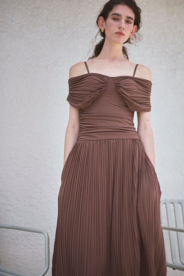 Arabella Pleaded Dress<br> -Mocha-