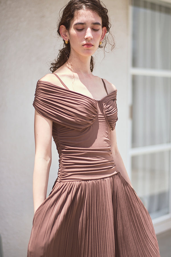 Arabella Pleaded Dress<br> -Mocha-