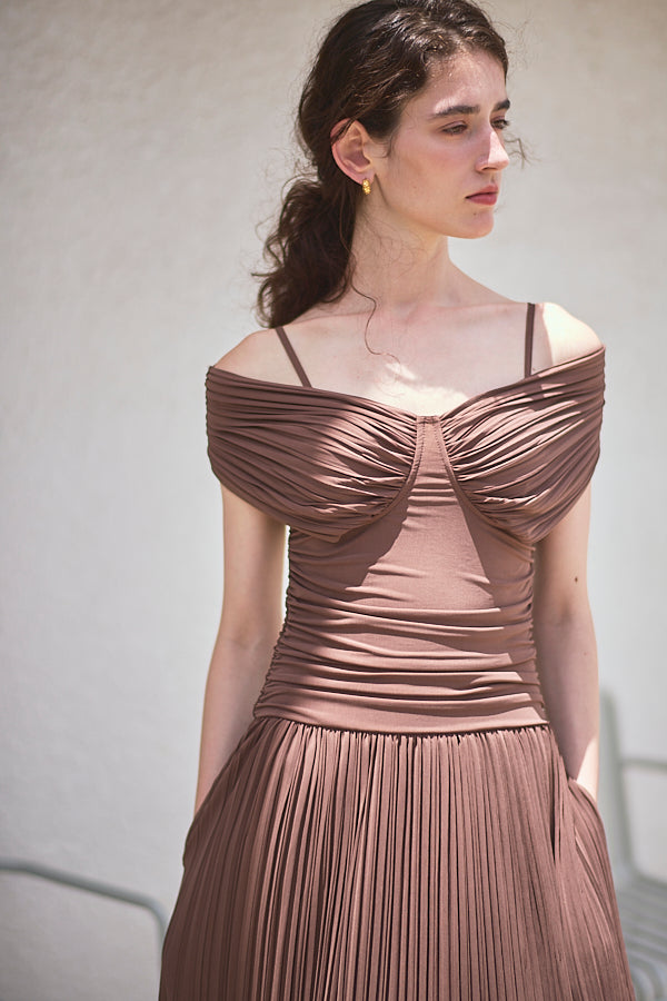 Arabella Pleaded Dress<br> -Mocha-