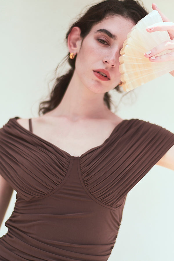 Arabella Pleaded Dress<br> -Mocha-