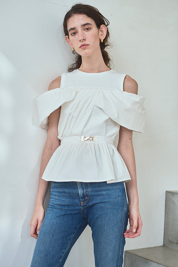Delina Belted Top<br> -White-