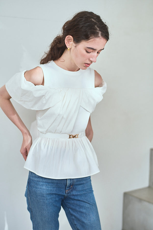 Delina Belted Top<br> -White-