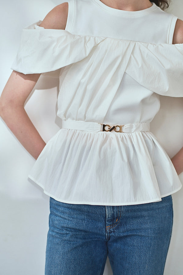 Delina Belted Top<br> -White-