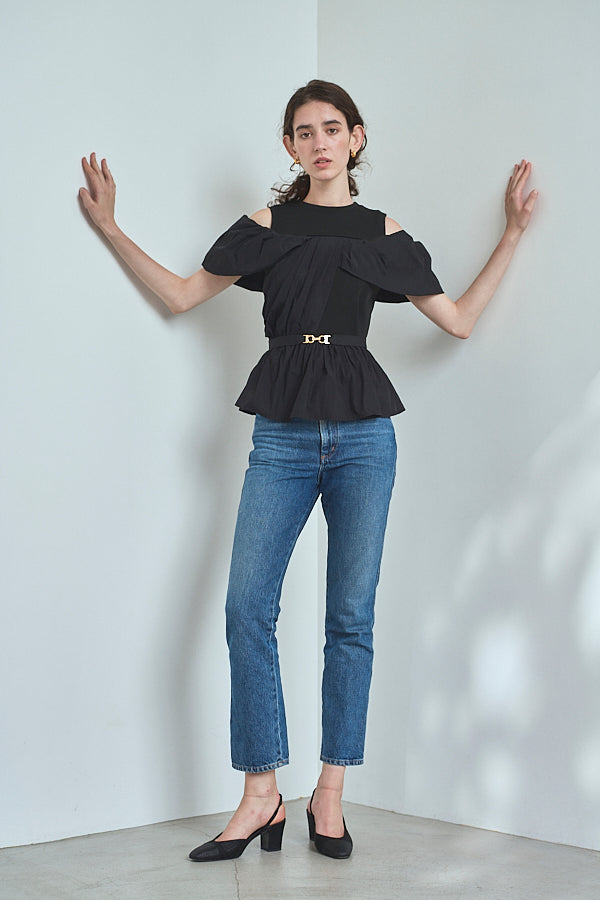Delina Belted Top<br> -Black-