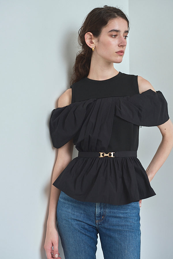 Delina Belted Top<br> -Black-