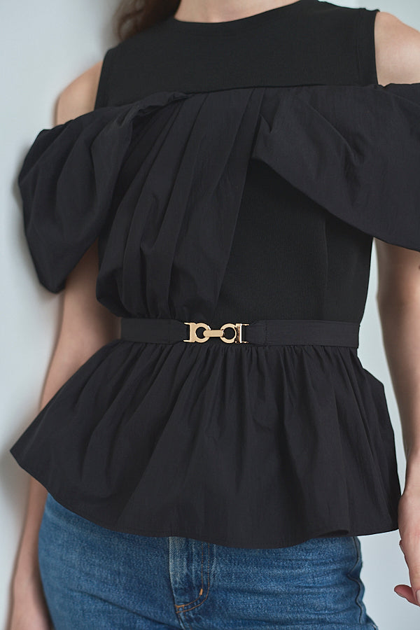 Delina Belted Top<br> -Black-