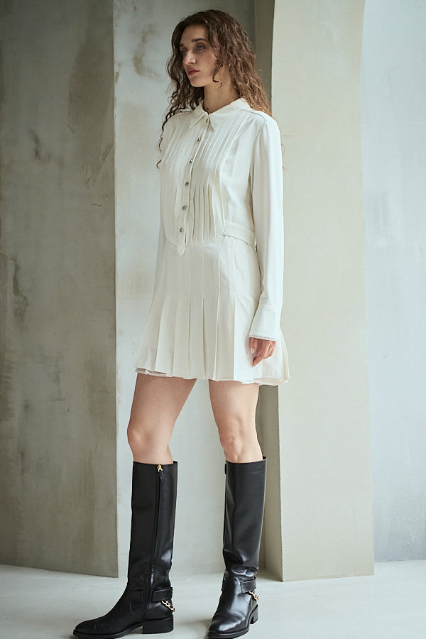 Diora Pleated Dress <br>-White-