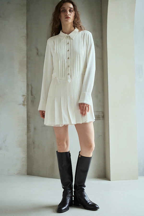 Diora Pleated Dress <br>-White-