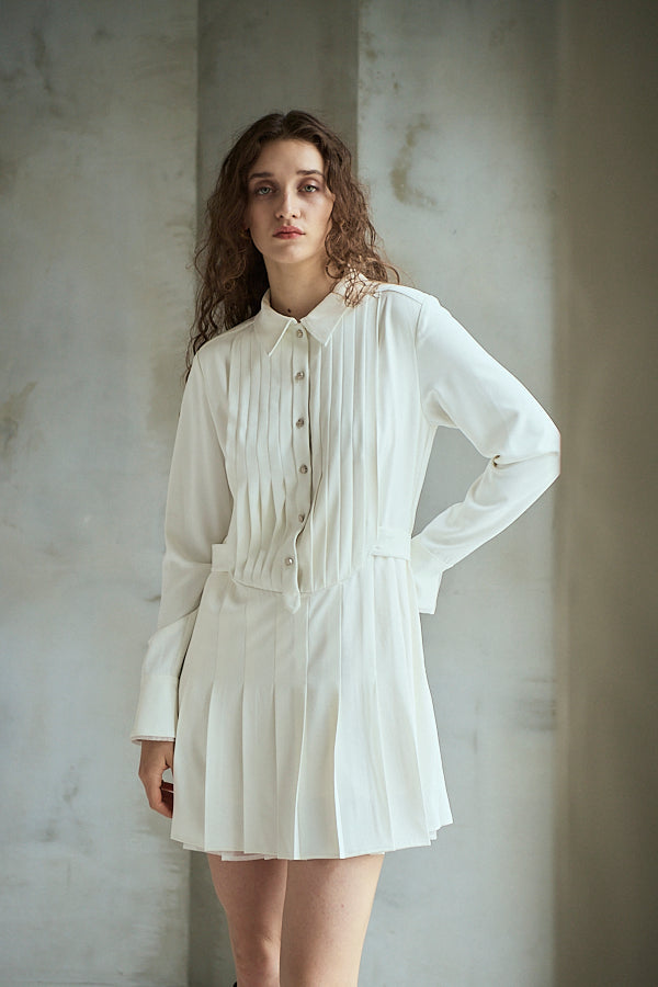 Diora Pleated Dress <br>-White-