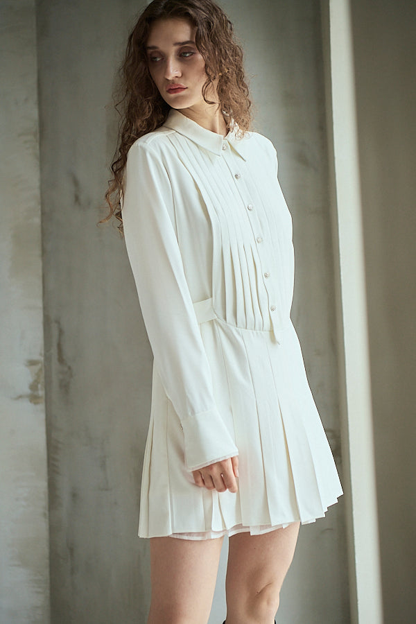 Diora Pleated Dress <br>-White-