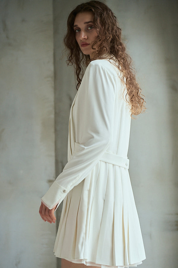 Diora Pleated Dress <br>-White-