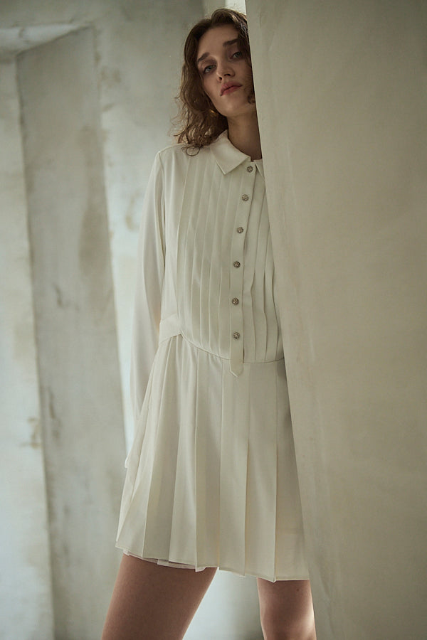 Diora Pleated Dress <br>-White-