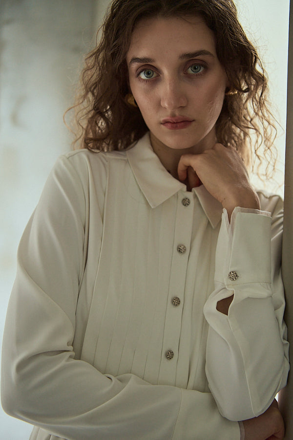 Diora Pleated Dress <br>-White-