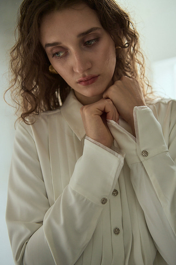 Diora Pleated Dress <br>-White-