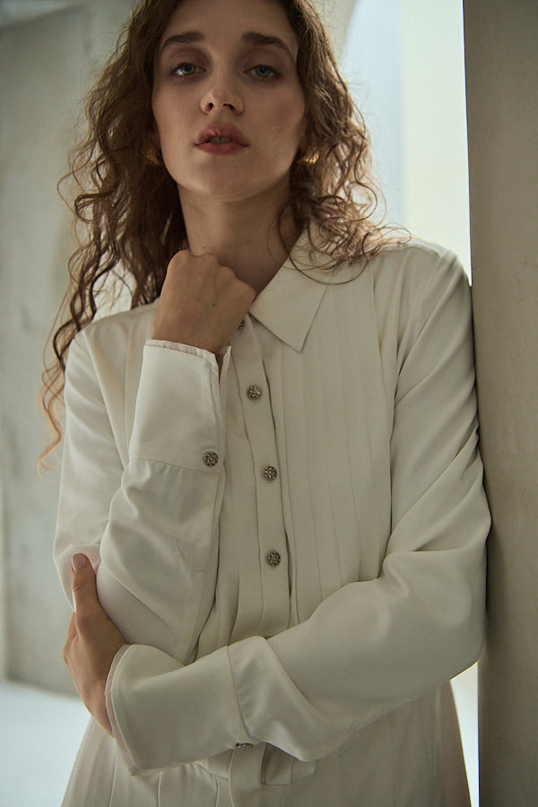 Diora Pleated Dress <br>-White-