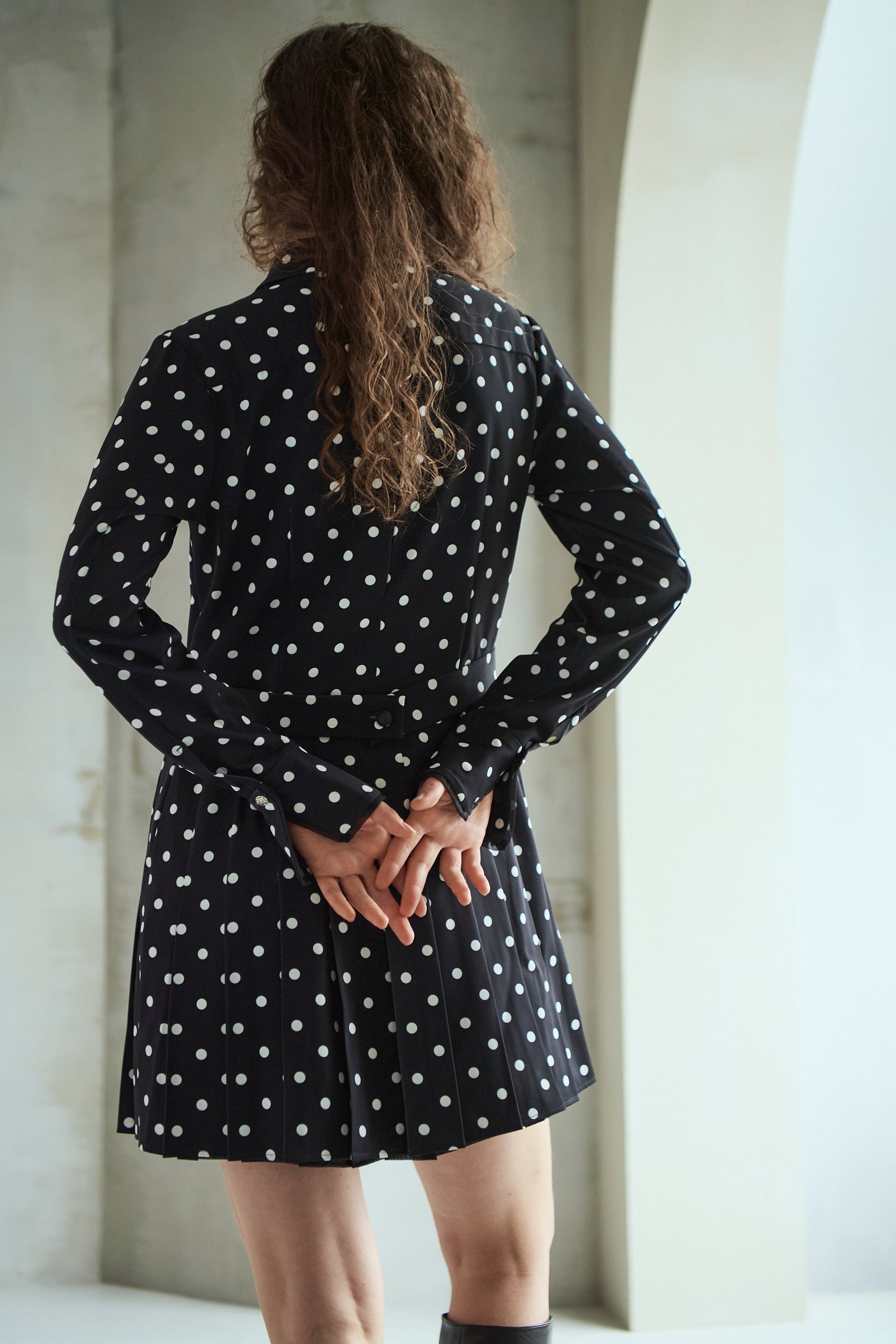 Diora Pleated Dress <br>-Dot.black-