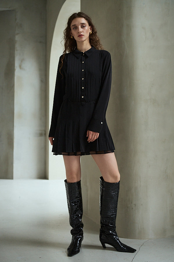 Diora Pleated Dress <br>-Black-