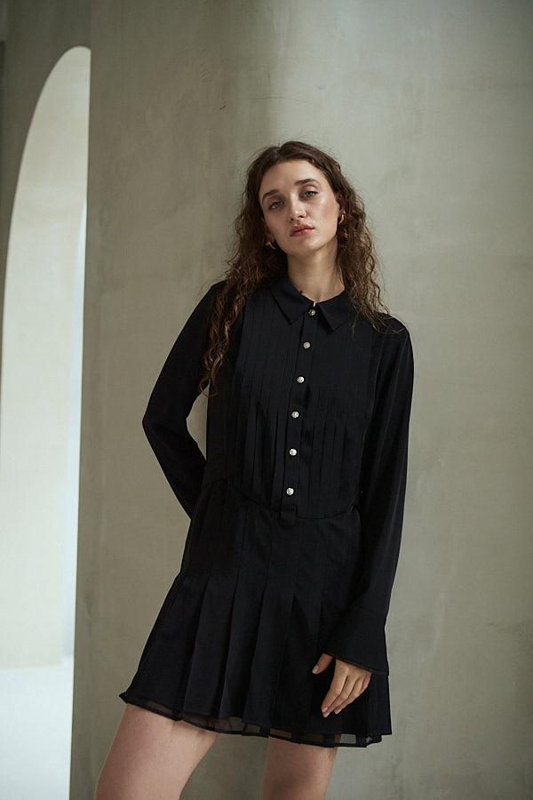 Diora Pleated Dress <br>-Black-